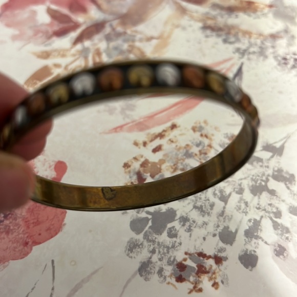 Vintage Gold Bangle Bracelet with Gold, Silver, and Bronze Studs, Boho - Picture 7 of 8
